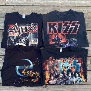 Lot of 4 Band T Shirts Large KISS, ANTHRAX, EVANESCENCE Large